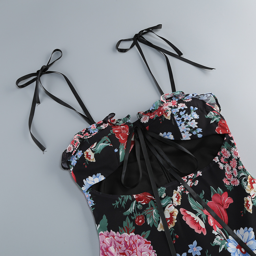 Women's Clothing Sexy Floral Print Strapless Halter Top And Cropped Mini Skirt Set Women's Cake Skirt Fashion Party Wear_ecoleips.com