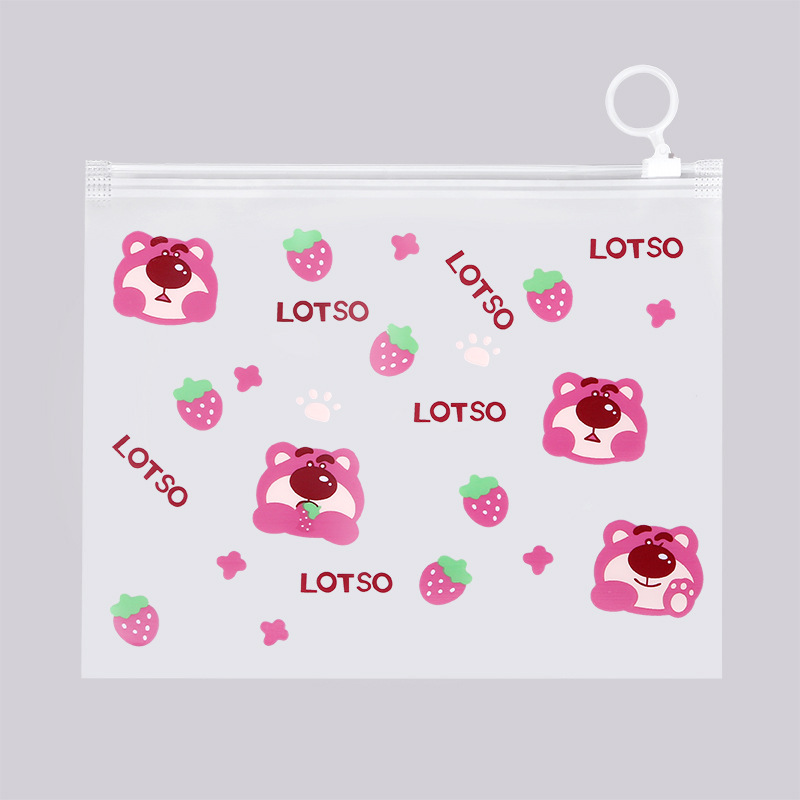 Oso fresa bolsa de almacenamiento máscara cosméticos impermeable sellado bolsa de almacenamiento temporal perro oreja grande lindo dibujos animados estrella Delu lápiz caso