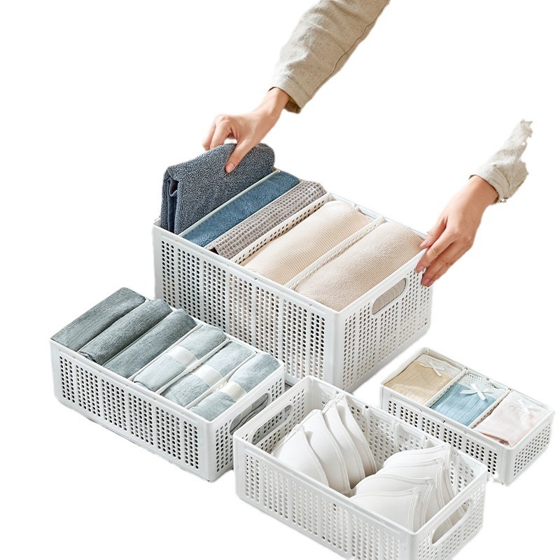 Caja de almacenamiento de jeans plegable caja de almacenamiento multi-rejilla calcetines suéter caja de almacenamiento separada dormitorio armario esencial