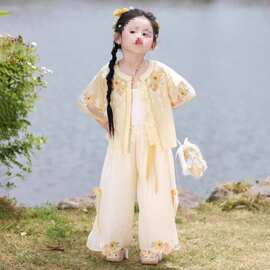 2025夏款刺绣汉服女童夏季新款中式儿童套装古装超仙两件套小女孩