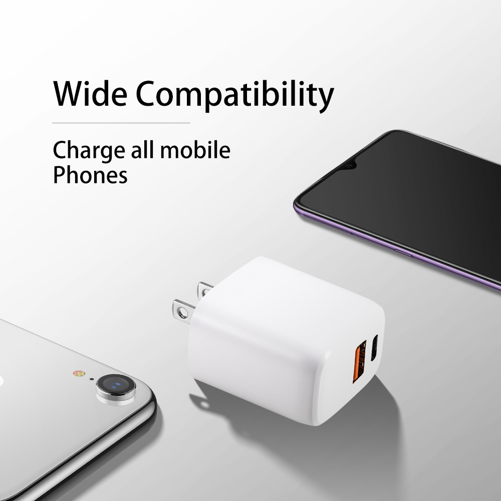 PD20W快充双口充电器CE认证快充美规充电头PD20W电源适配器充电头