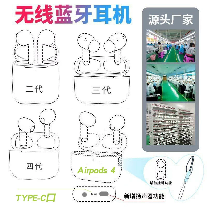Хуачянбей AirPods4 шум Bluetooth ANC наушники для Apple iPhone Gen 4-7, беспроводная зарядка, нейтральный