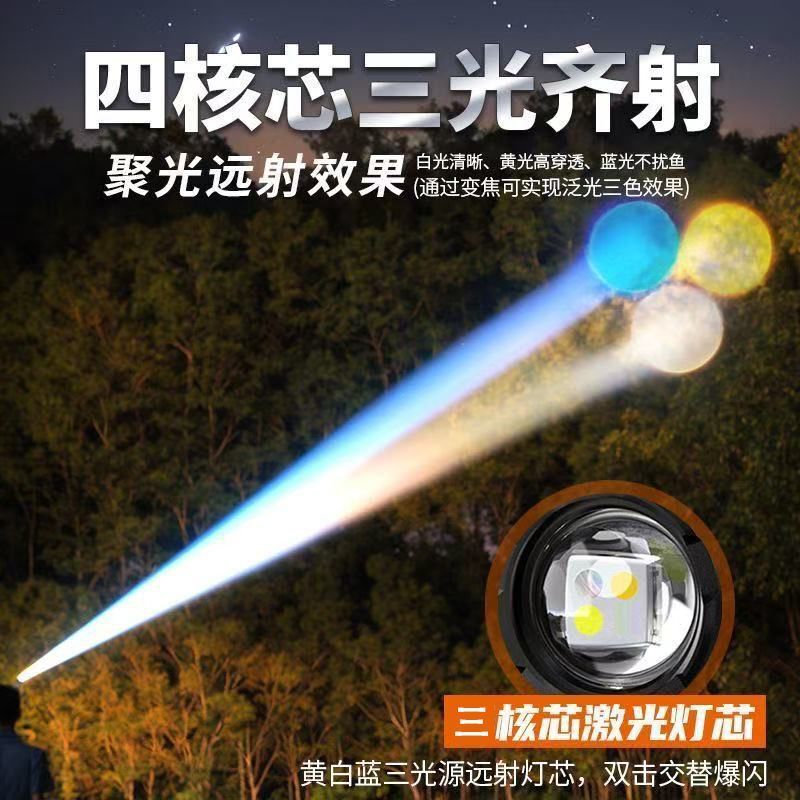 白、黄、青の 3 色の強力な光レーザー懐中電灯、天空砲、長距離ズーム、ポータブル、家庭用、屋外用、充電式|undefined