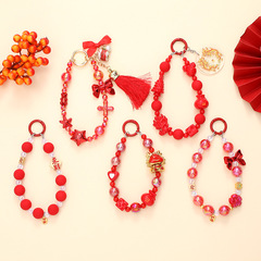 New Year's New Big Red Handmade Beaded Pendant Mobile Phone Case Keychain Ornament Year of the Dragon Festive Series Small Gifts
