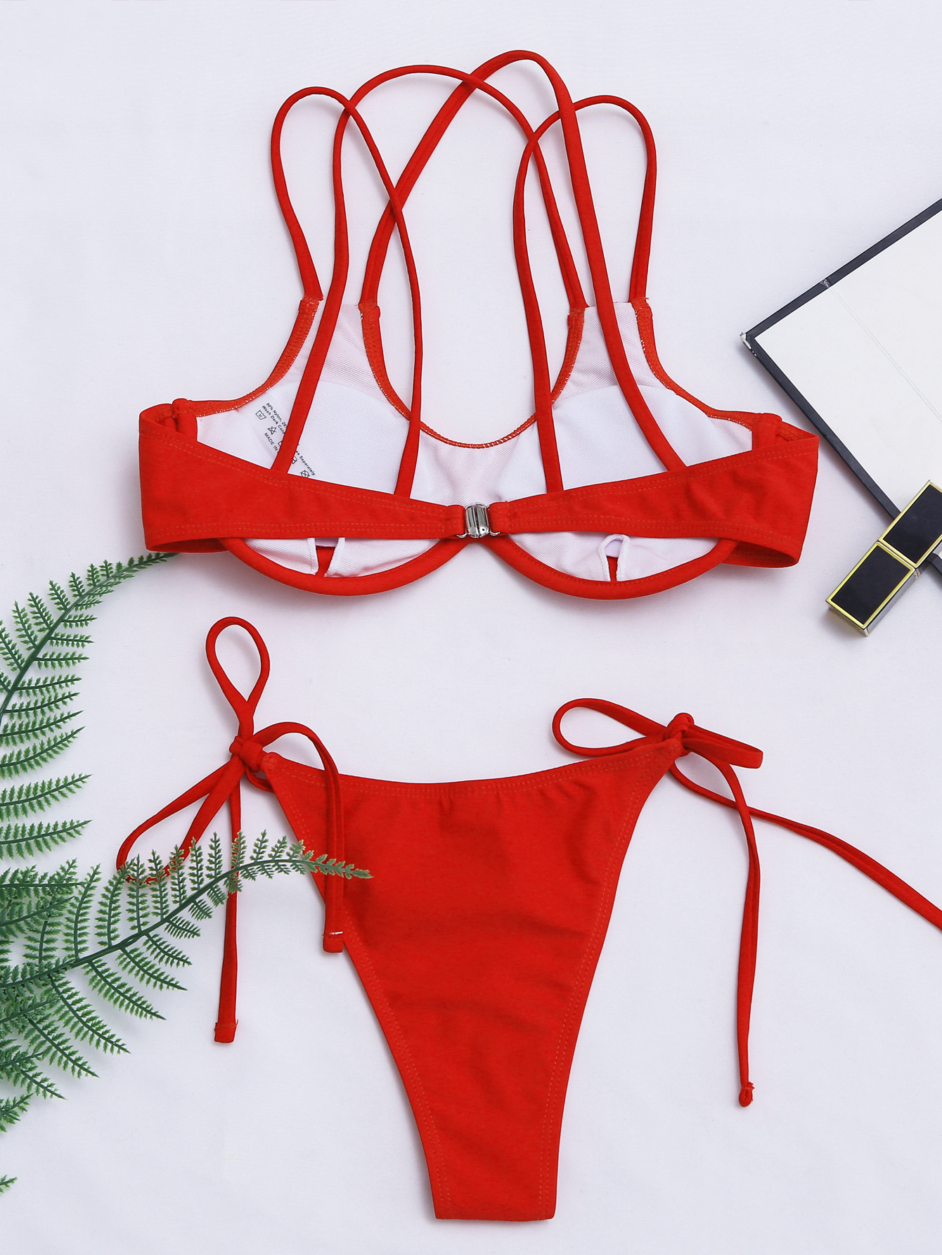 Solid Color Split Sexy Cross Strap Bikini 2 Piece Swimsuit NSCMB96548