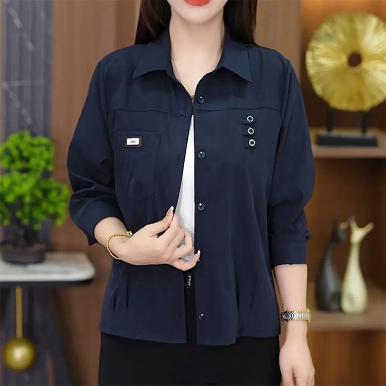 一件代发直播爆款2025秋季新款妈妈装薄款外套女长袖开衫上衣衬衫|undefined