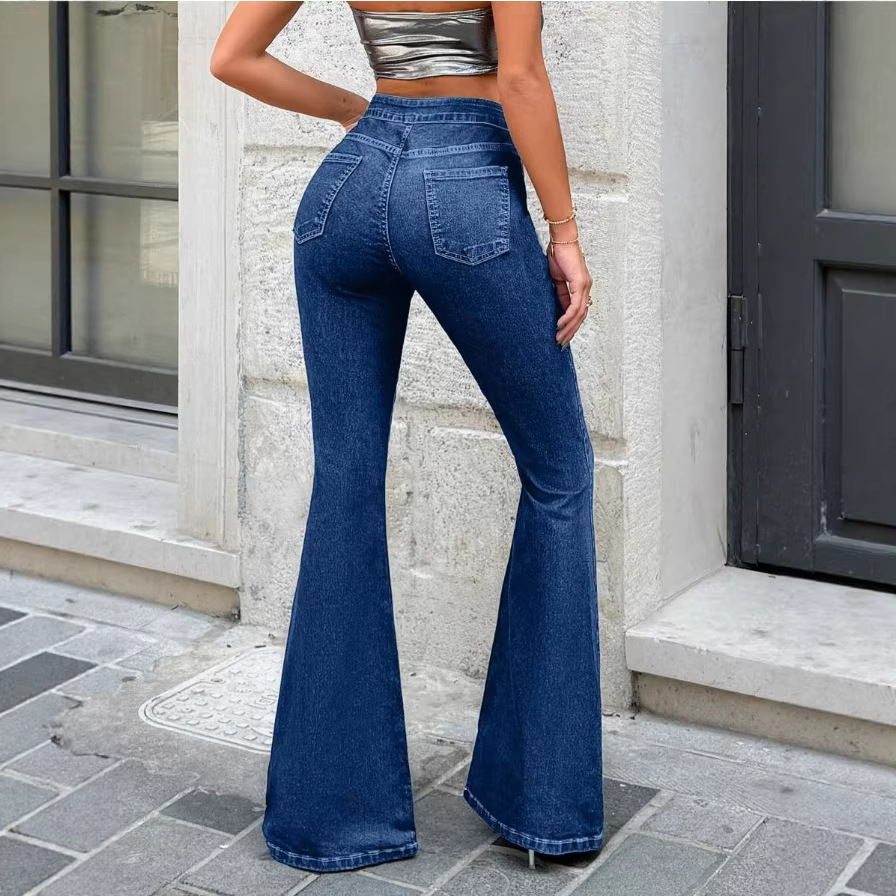 2026 Hot-Selling Y2K Cross-Border Stretchy Simple Fashion Flared Blue Jeans for Women
