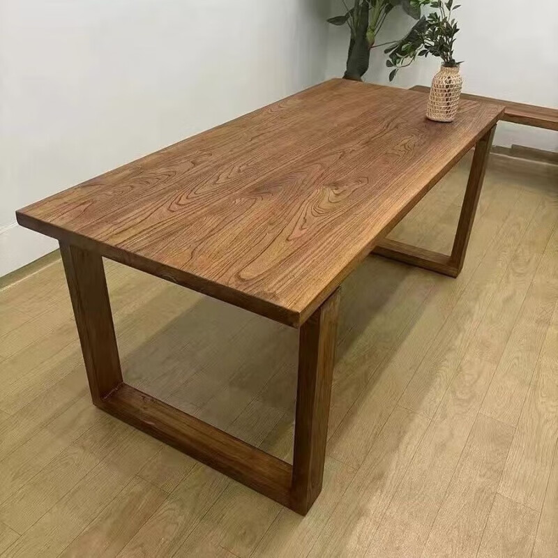 Old Elm Solid Wood Dining Table Computer Desk Desk B&B Leisure Tea Table Home Dining Table Log Bar Home Commercial