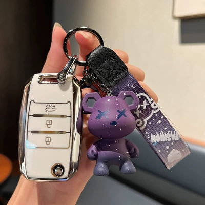 Car key bag — Cross - kia-b-folding-3-keys-single-shell-white-purple-violent-bear-pendant