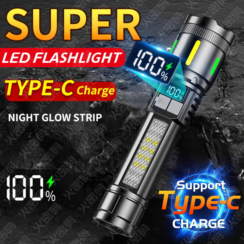 Carga ABS transfronteriza conveniente linterna brillante batería de larga duración con advertencia de cob, zoom fluorescente, linterna multifunción