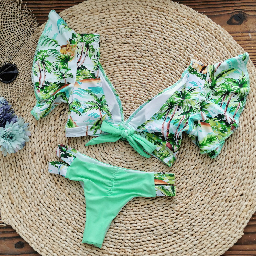 192g Weight Sexy Feel Of Sensation Briefs Panties Style Polyester Fabric Type 2 Pieces Set Quantity Swimming Pool, Beach Occasion Ditsy Floral Pattern Women's Gender Women's Ditsy Floral 2 Pieces Set Bikinis Swimwear 39