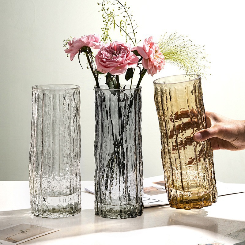 Simple light luxury transparent glass vase ins wind glacier rock…