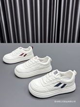 真皮休闲小白鞋女2025秋季新款圆头厚底系带时尚百搭牛皮运动板鞋