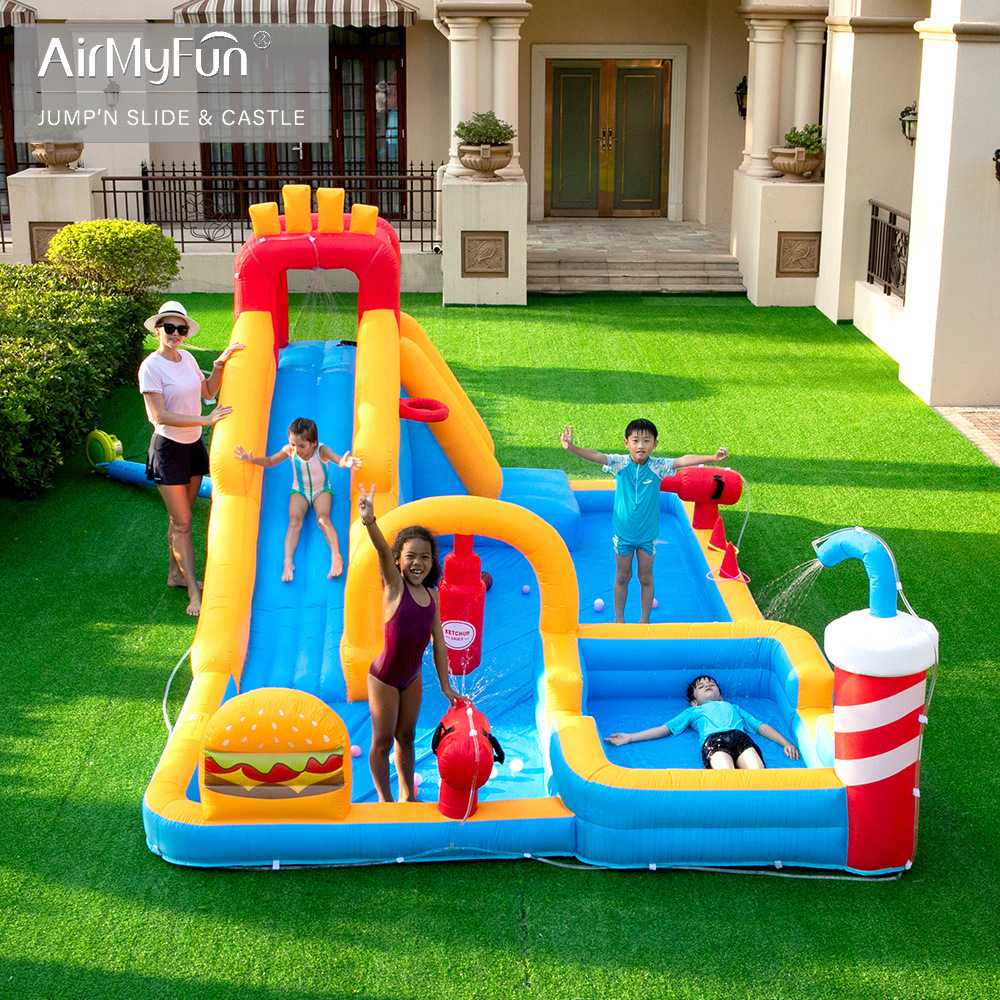 AMF Water Spray Castle Inflatable Childhood Bo Bo Pool Slide Small Park Oxford Inflatable Castle