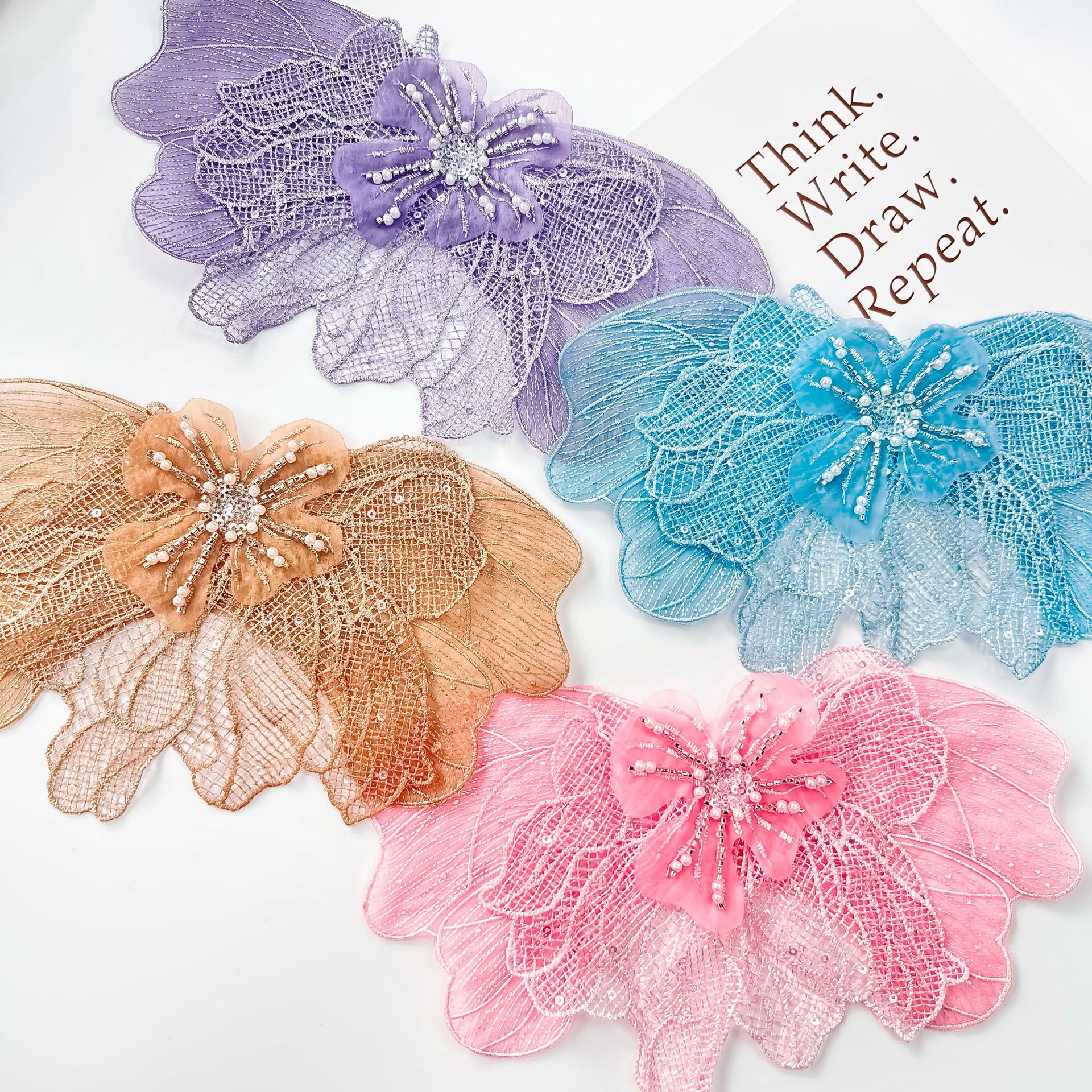 Color tridimensional de doble capa de malla sequinaria tridimensional flor hecha a mano perlas de encaje accesorios de boda flor de pecho