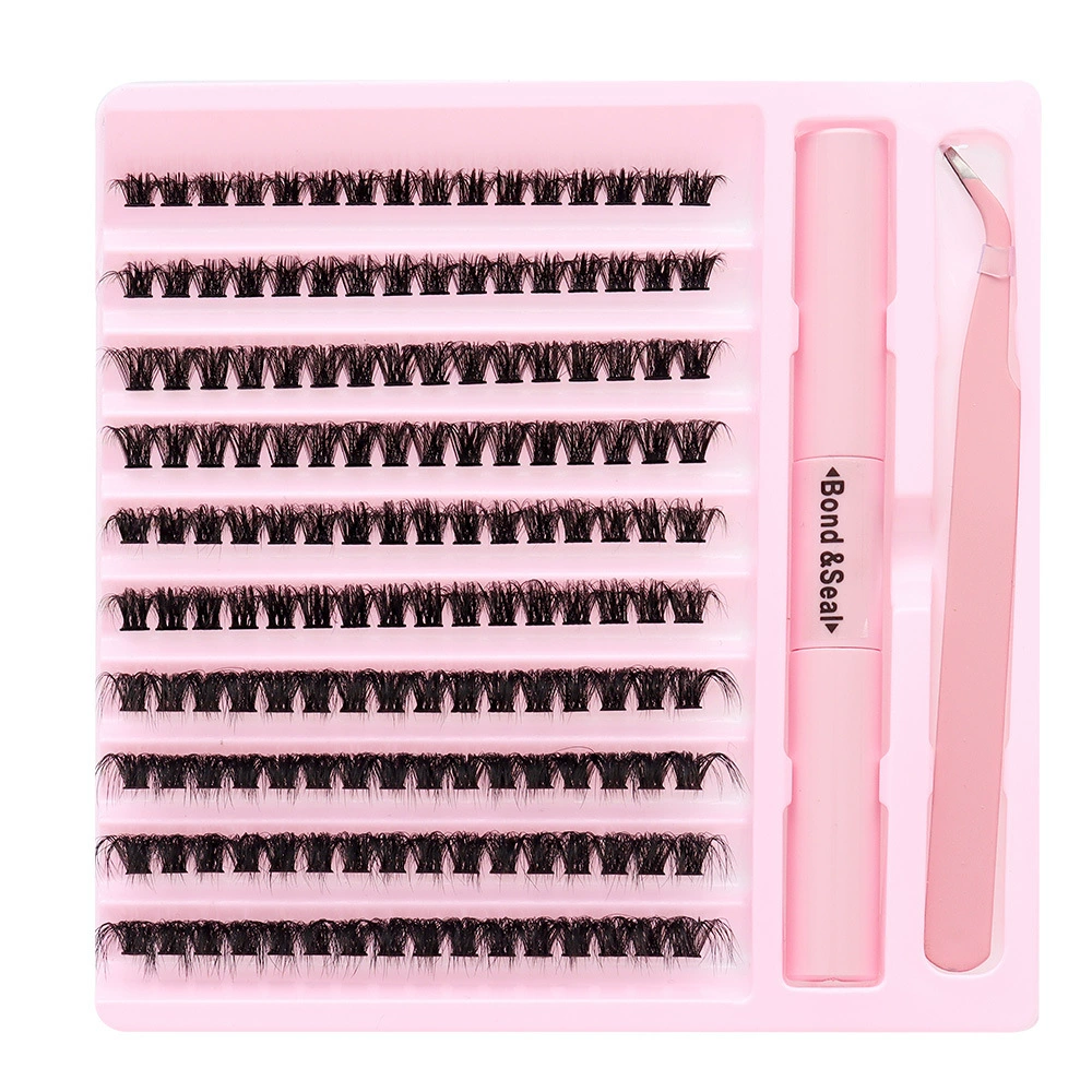 False Eyelash Cluster Set, multi-volume (30D–100D), options with glue & tweezers, compact case