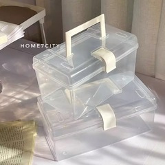 ポータブル整理ボックスシンプルins収納ボックス透明薬ボックス学生寮無印風防塵多機能薬ボックス