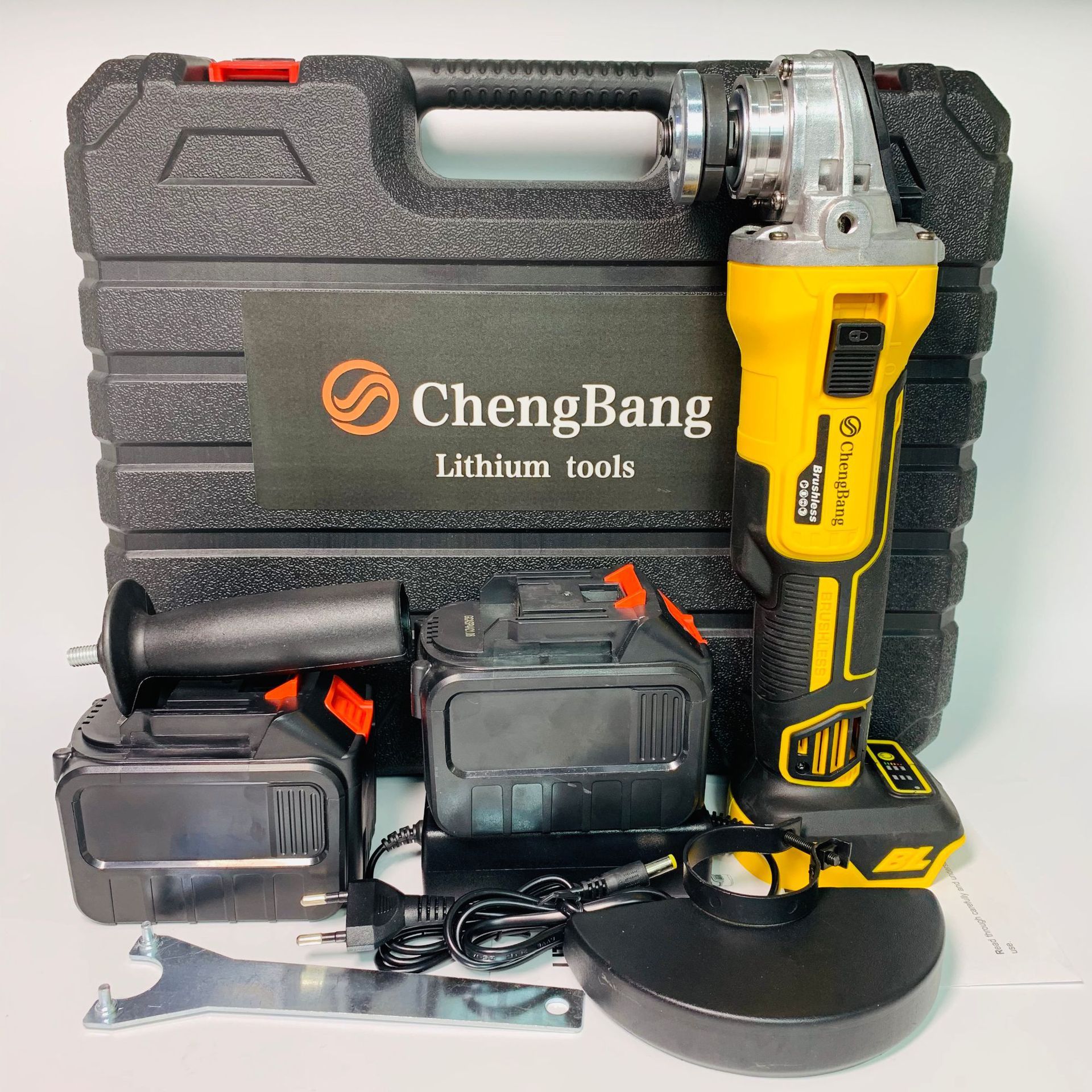 源头工厂外贸 锂电无刷角磨机电动角磨机充电角向磨光机125黄