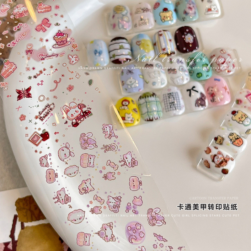 Manicure Tools Transfer Paper Cartoon Soft Cute Kitten Bear Bunny Graffiti Sticker DIY Manicure Transfer Sticker