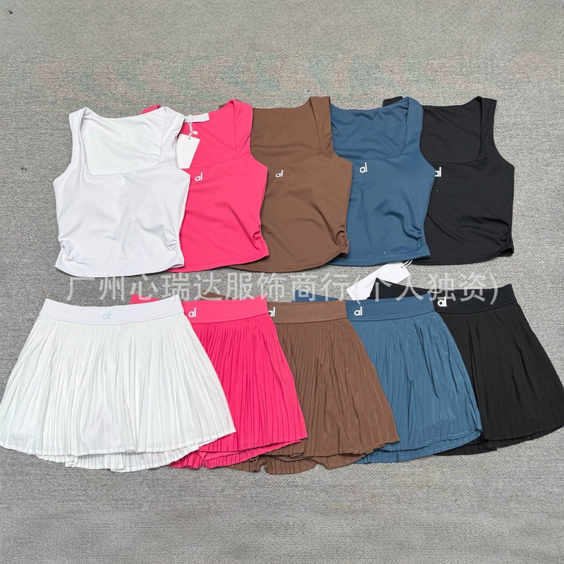 Summer Al Tennis Skirt Set Outdoor Yoga Set Two-Piece Bra Vest Anti-Exposure Quick-Dry Sports Skirt for Women Summer Al Tennis Skirt Set Outdoor Yoga Set Two-Piece Bra Vest Anti-Exposure Quick-Dry Sports Skirt for Women
