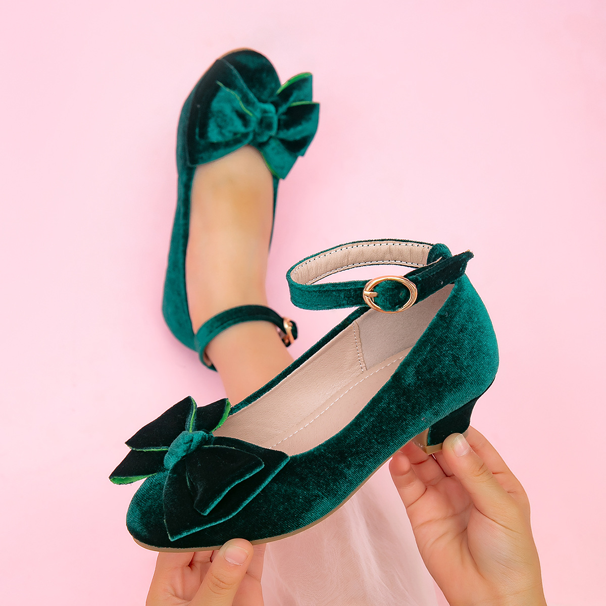 Girls High Heels 2025 Spring & Fall New Style Little Girls Export Flats Kidsren's Princess Shoes Medium and Large Kidsren's Green Shoes