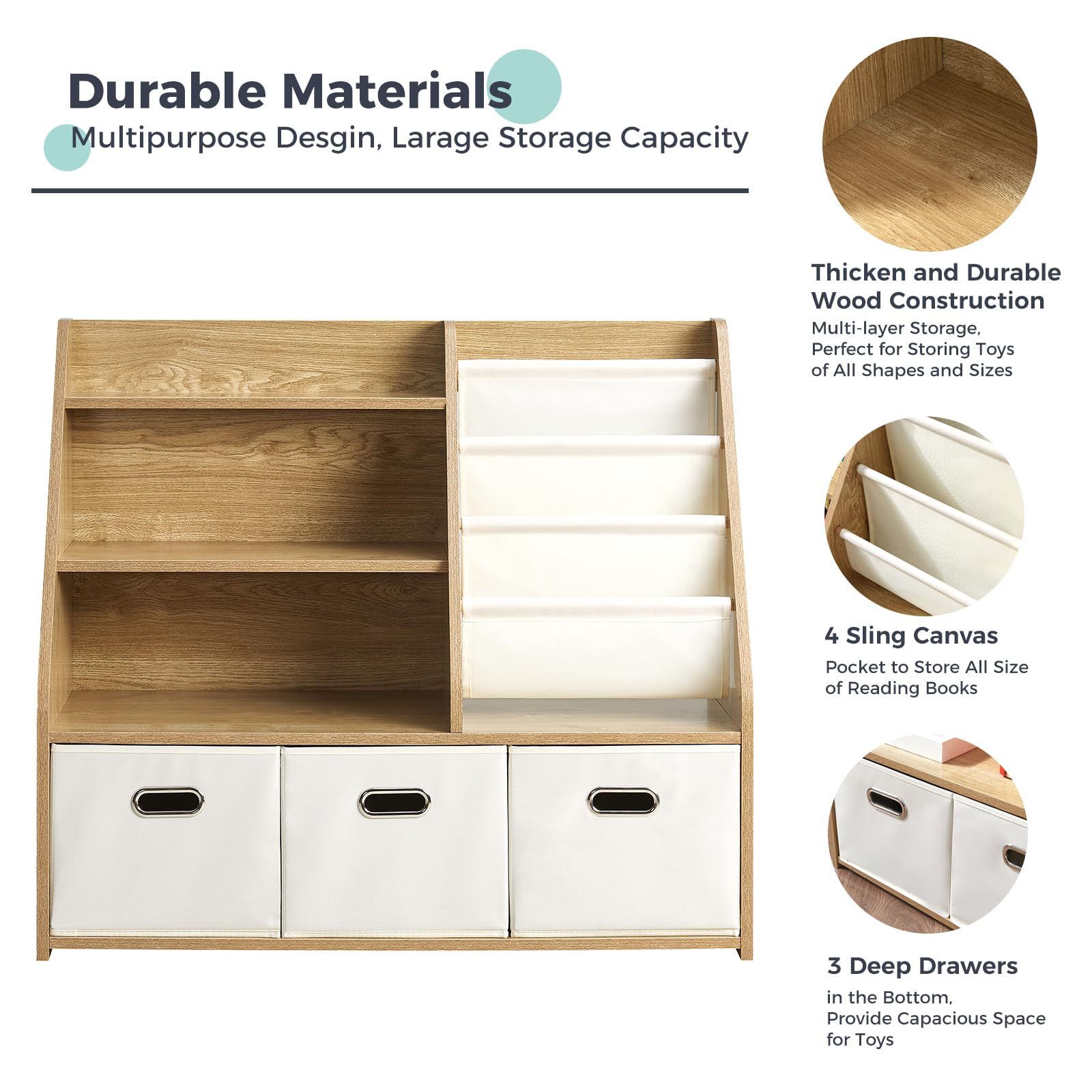 Cross-border Wooden Children's Toy Rack Doll Storage Shelf with Drawer Montessori Kids Bookshelf Toy Organizer