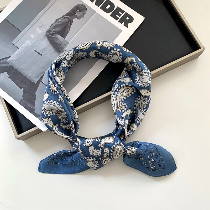 Buñuelo de seda cuadrada de impresión digital coreana para mujeres, buñuelo de cuello, buñuelo de cuello, buñuelo de moda, cinta