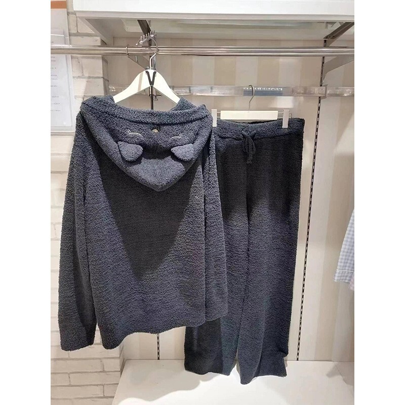 [Ready Stock] Cute Miffy Rabbit Half Velvet Pajamas Women's Winter Velvet Thickened Knitted Hooded Home Clothes Set