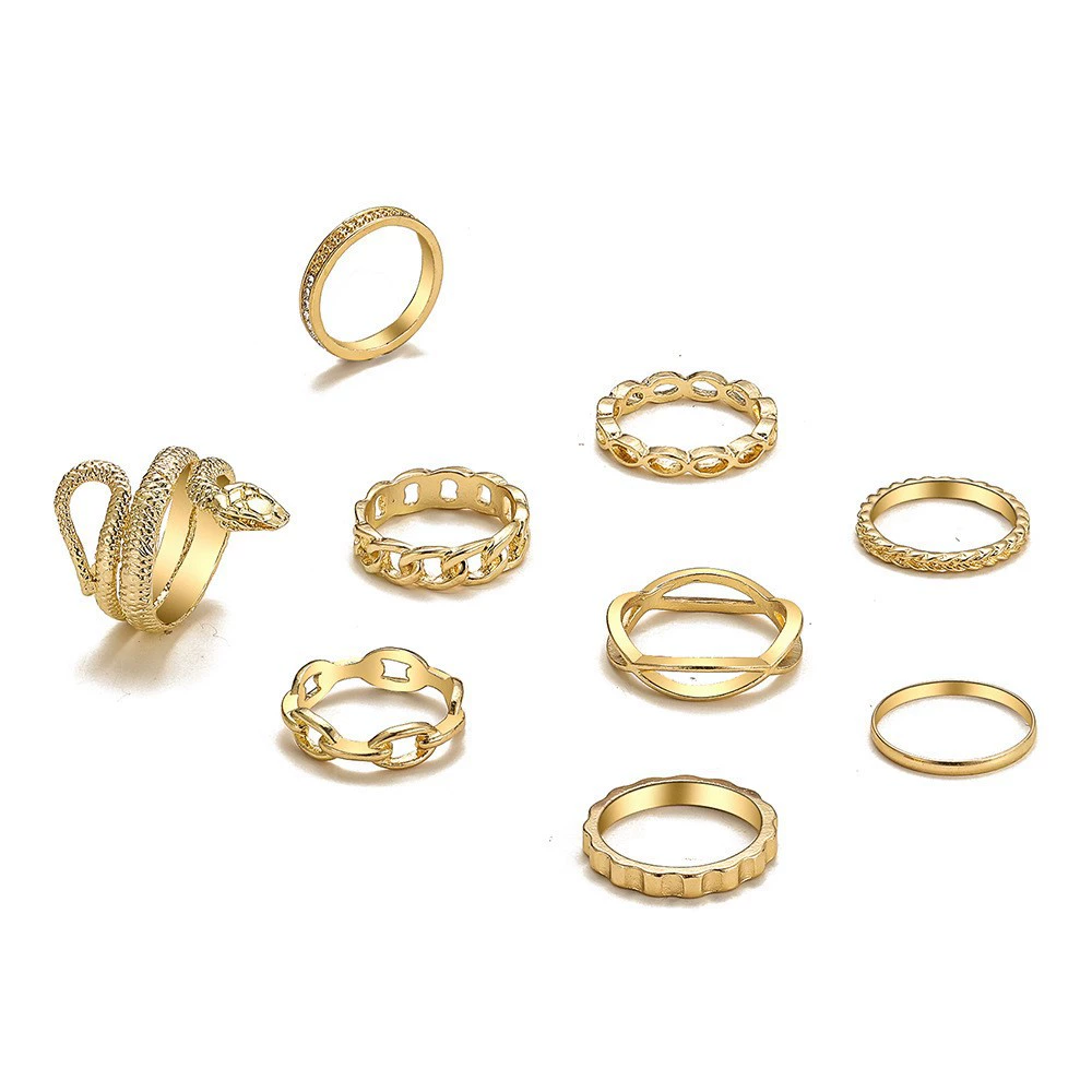 Ring multi-joint set, European style, metal adjustable stackable rings, assorted designs