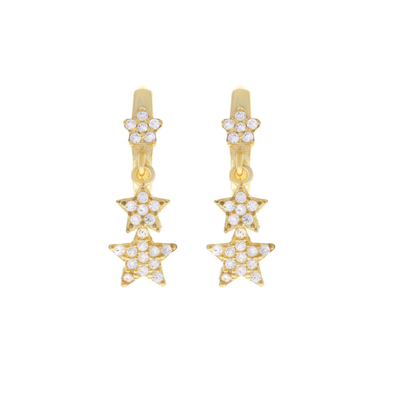 Copper Micro Inlaid Zircon Star Ear Clip Women's Fashion Earrings display picture 3