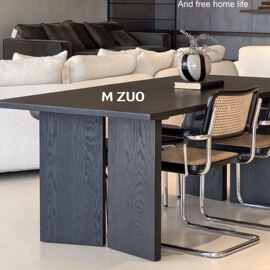 北欧原木大板桌黑色办公桌家用橡木餐桌去客厅化大长书桌实木茶桌