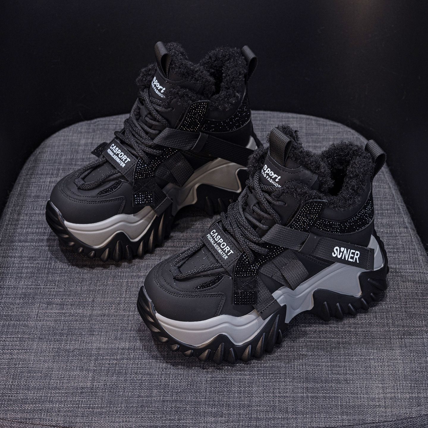Giày sneaker nữ đế dày phong cách Hàn Quốc, lót lông cừu giữ ấm, tăng chiều cao — M2993 Trắng một lớp, M2993-1 plus nhung xám, M2993 plus trắng nhung, M2993-1 plus nâu nhung