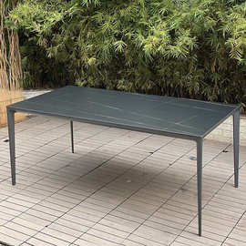 户外桌子岩板长桌方台压铸铝脚西餐咖啡餐桌简约休闲高端室外桌