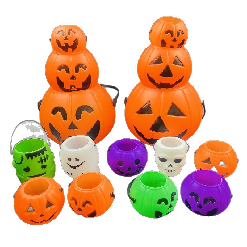 Barril de calabaza de Halloween lámpara de barril de calabaza portátil calavera luminosa de plástico lámpara de calabaza blanca decoración comercio exterior al por mayor