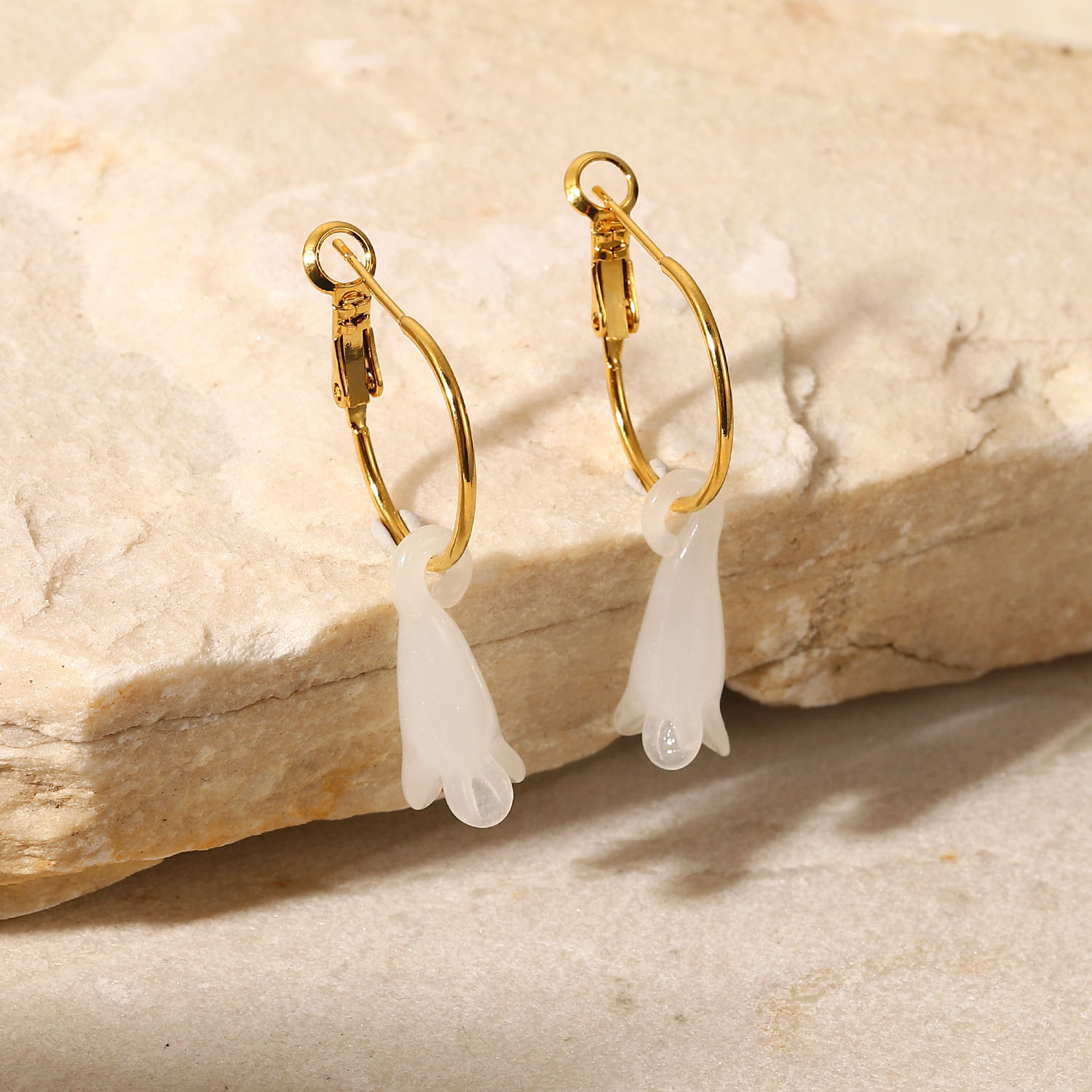 Mode 18k Or Blanc Magnolia Fleur Pendentif En Acier Inoxydable Boucles D'oreilles display picture 1