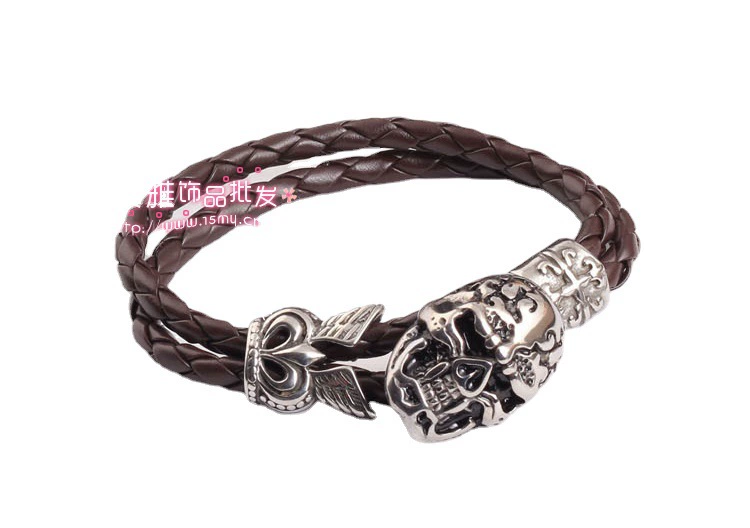 Европа и Америка, британская корона cross skeleton legion bracelet, титановая сталь кожа двойной слой браслет, S52 Lonely