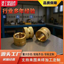 温州厂家黄铜非标铜件注塑铜螺母铜预埋件滚花螺母M3M4M5M6M8M10