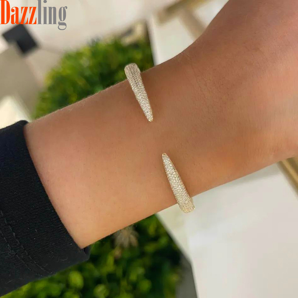 Adjustable Minimalist Zircon Bangle Women's Trendy Diamond Jewelry_voghion.com