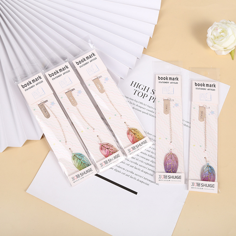 新款漸變色燙金樹葉配飾文創用品書夾笑臉頁夾商務禮品書籤