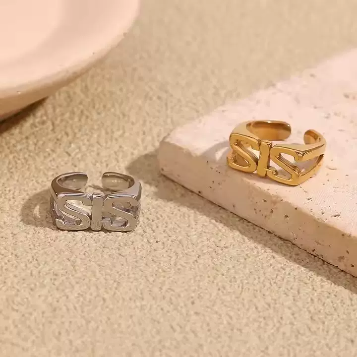 欧美热销不锈钢SIS戒指开口可调节女生不掉色轻奢小众高级感饰品