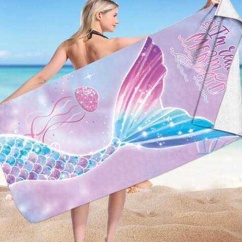 Foreign Trade Europe and America Explosions Mermaid Pearl Shell Beach Towel Color Mermaid Tail Children's Towel Swimming Towel