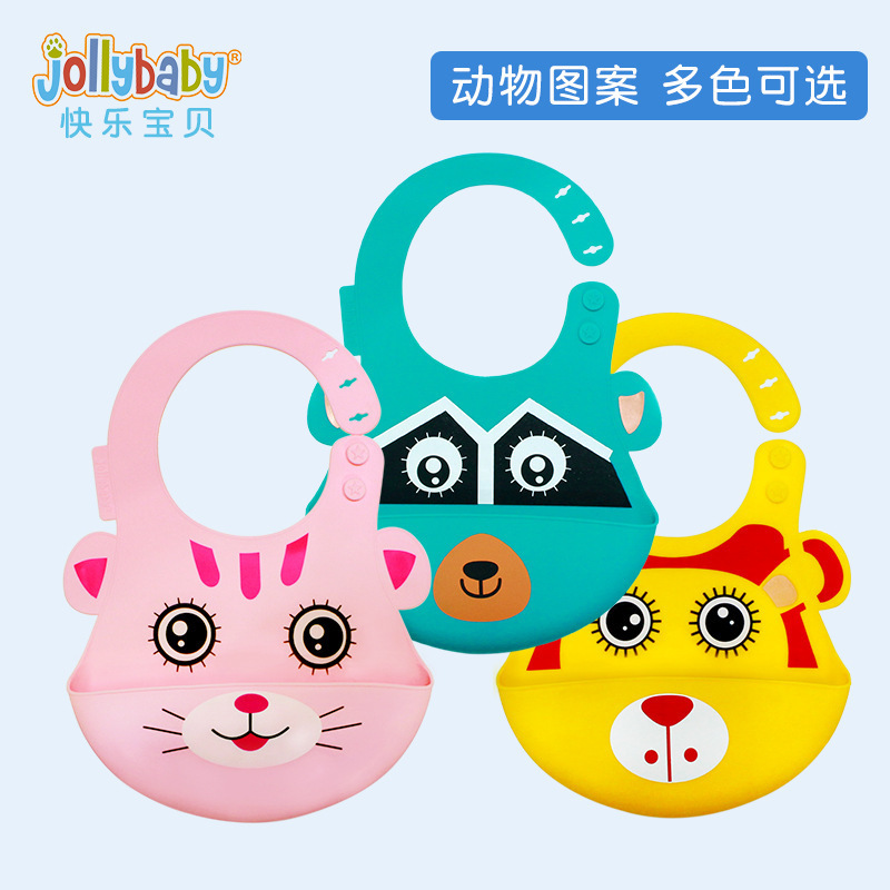 Jollybaby silicona animal babero tridimensional bebé babero alimentación babero ajustable anti-sucio niños babero
