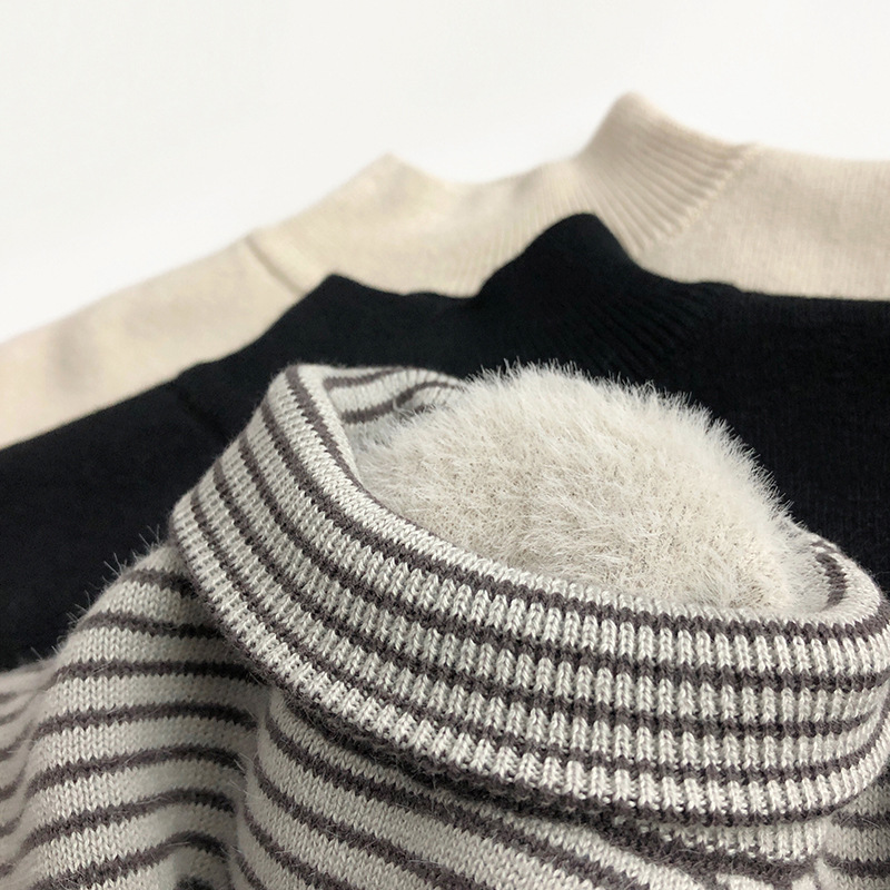 Velvet demi-season children's knitted sweater for men and women girl's, Korean style, high collar, western style 4