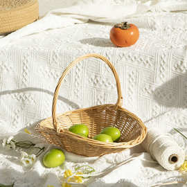 柳编水果篮手提买菜篮子田园藤编收纳筐收纳篮小花篮礼品篮