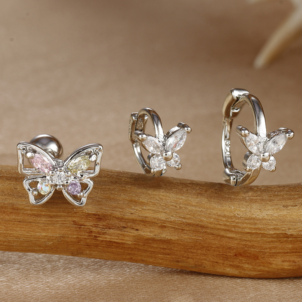 8g Weight Copper Ear Needle Material Zircon Inlay Material Small Stud Earrings, Earrings Classification 1 Set Quantity Daily Occasion Copper Material Butterfly Pattern All Seasons Season Women's Gender Plating Design Simple Style, Classic Style Style 1 Set Simple Style Classic Style Butterfly Plating Copper Zircon Small Stud Earrings Earrings 7