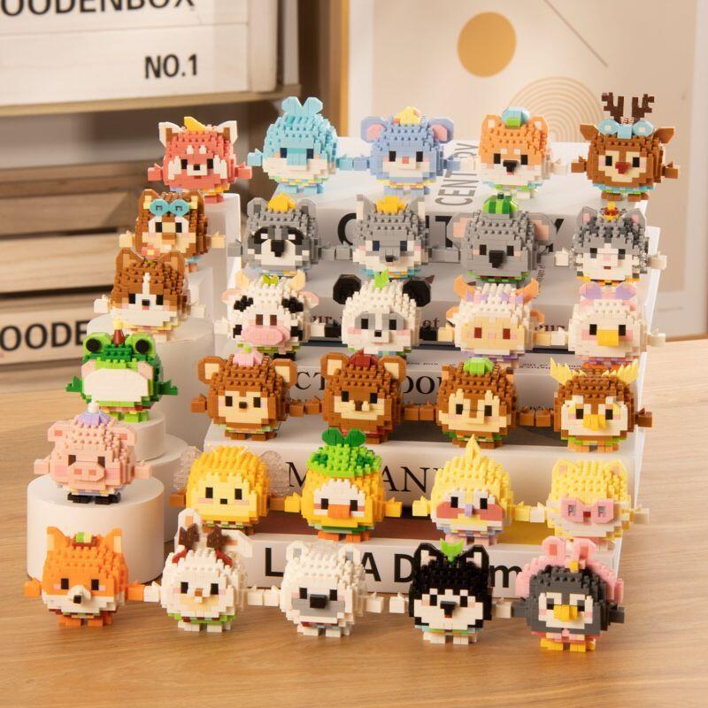 Compatible con muñeco de dibujos animados de huevo de animal de Lego, oso de fresa, bloques de construcción de Linna, juguetes educativos ensamblados para niños al por mayor