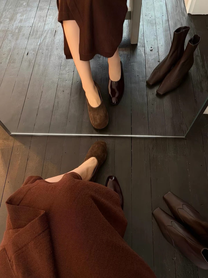 Giày lười nữ da bò mũi tròn gót thô 3 cm phối đồ dễ dàng — Màu nâu, màu đen chi tiết 9