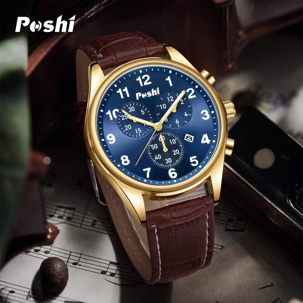 Nuevo reloj suizo para hombre, reloj de cuarzo deportivo de tres ojos decorativo, cinturón de calendario luminoso de moda, reloj para hombre