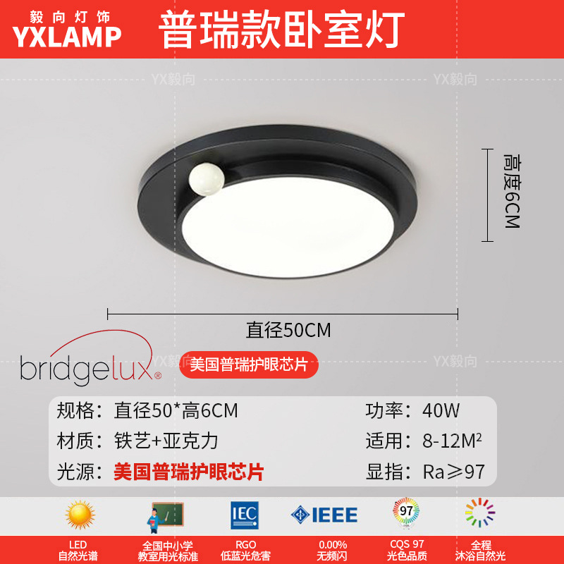 Luz de techo minimalista italiana sala de estar luz principal LED atmósfera creativa simple negro de alto nivel protección de ojos lámpara de dormitorio principal