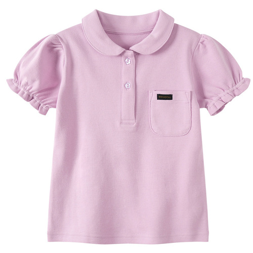 夏季儿童POLO衫纯棉男女童T恤纯色日系学院风半袖衫翻领100-150码